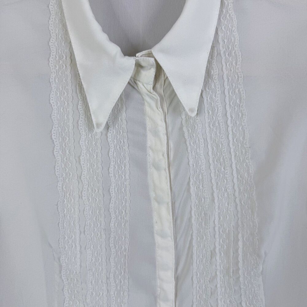 cream sheer lace women's blouse hidden snap front victorian edwardian poet top - Picture 8 of 11